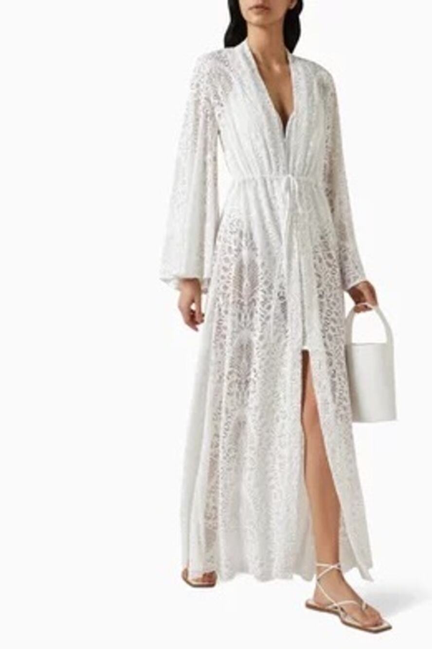 NWT Alexandra Miro Betty Kimono Cover Up Dress White Lace Sz L